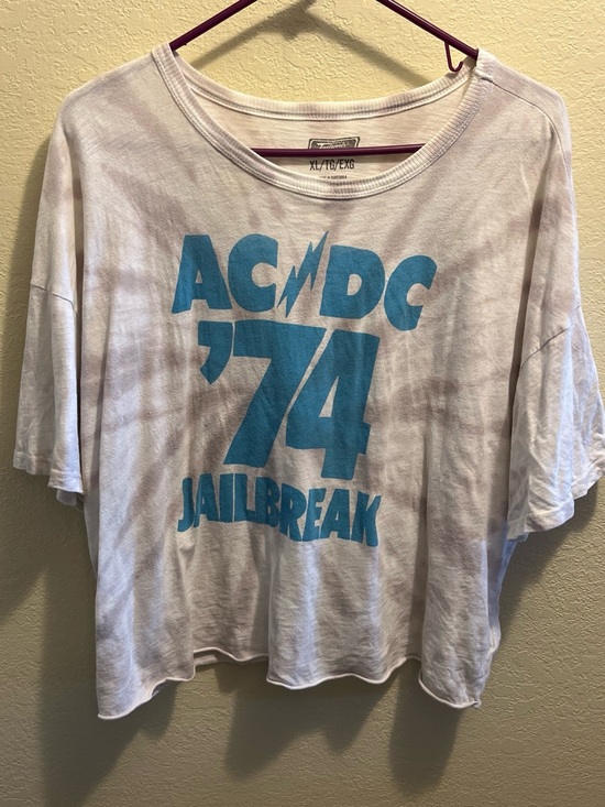 AC/DC Tops - AC/DC White Tee with Blue Graphic